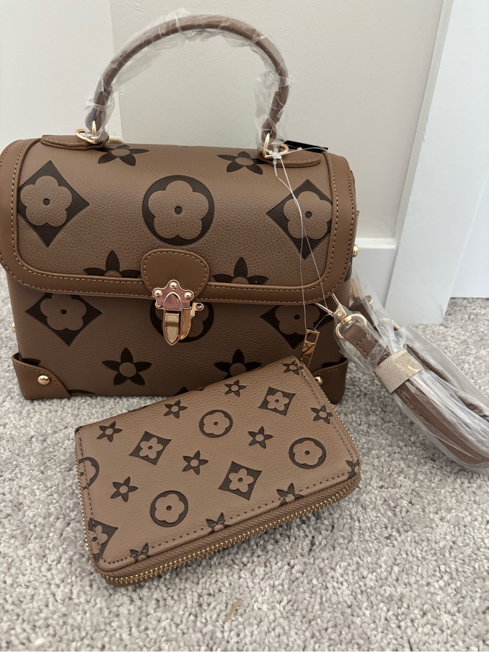 Monogram-Pattern Mini Top-Handle Bag in Brown